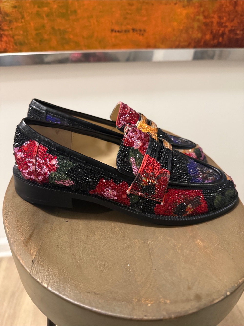 Betsey Johnson Black Floral Sequin Loafers